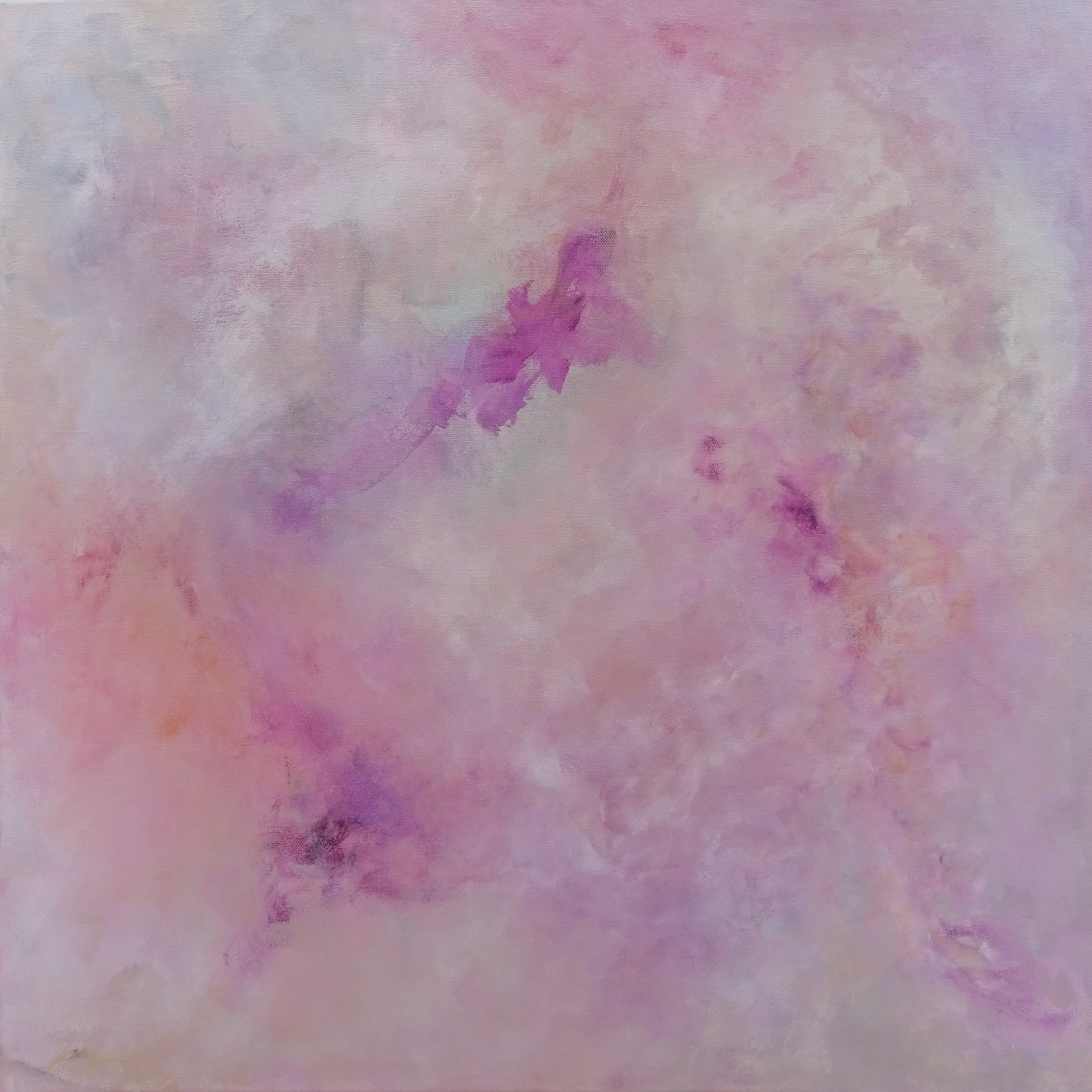 Soothing abstract painting "Ethereal 3" in shades of pink, white and magenta - front crop view