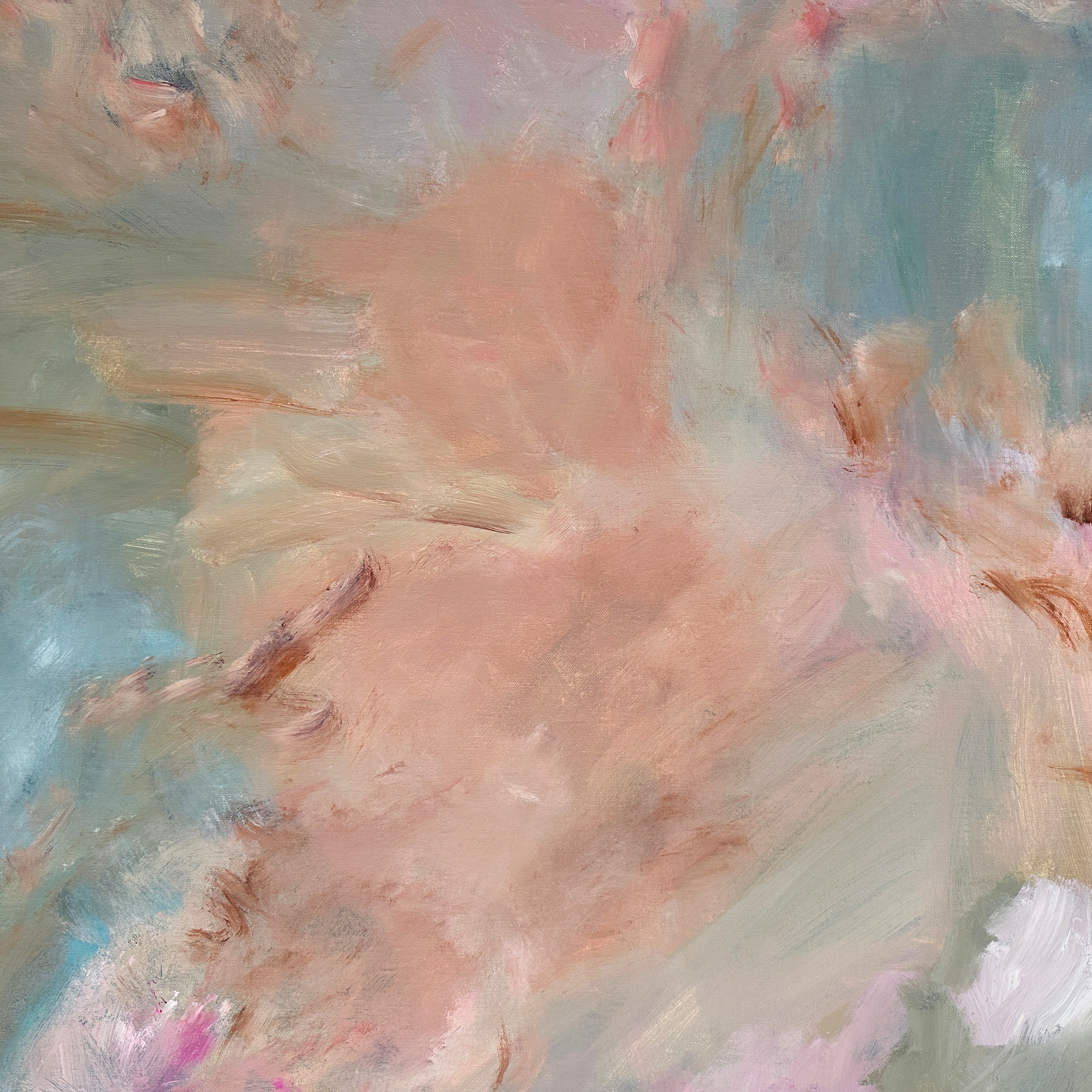 Close-up detail of abstract painting with expressive painting style in pastel colours