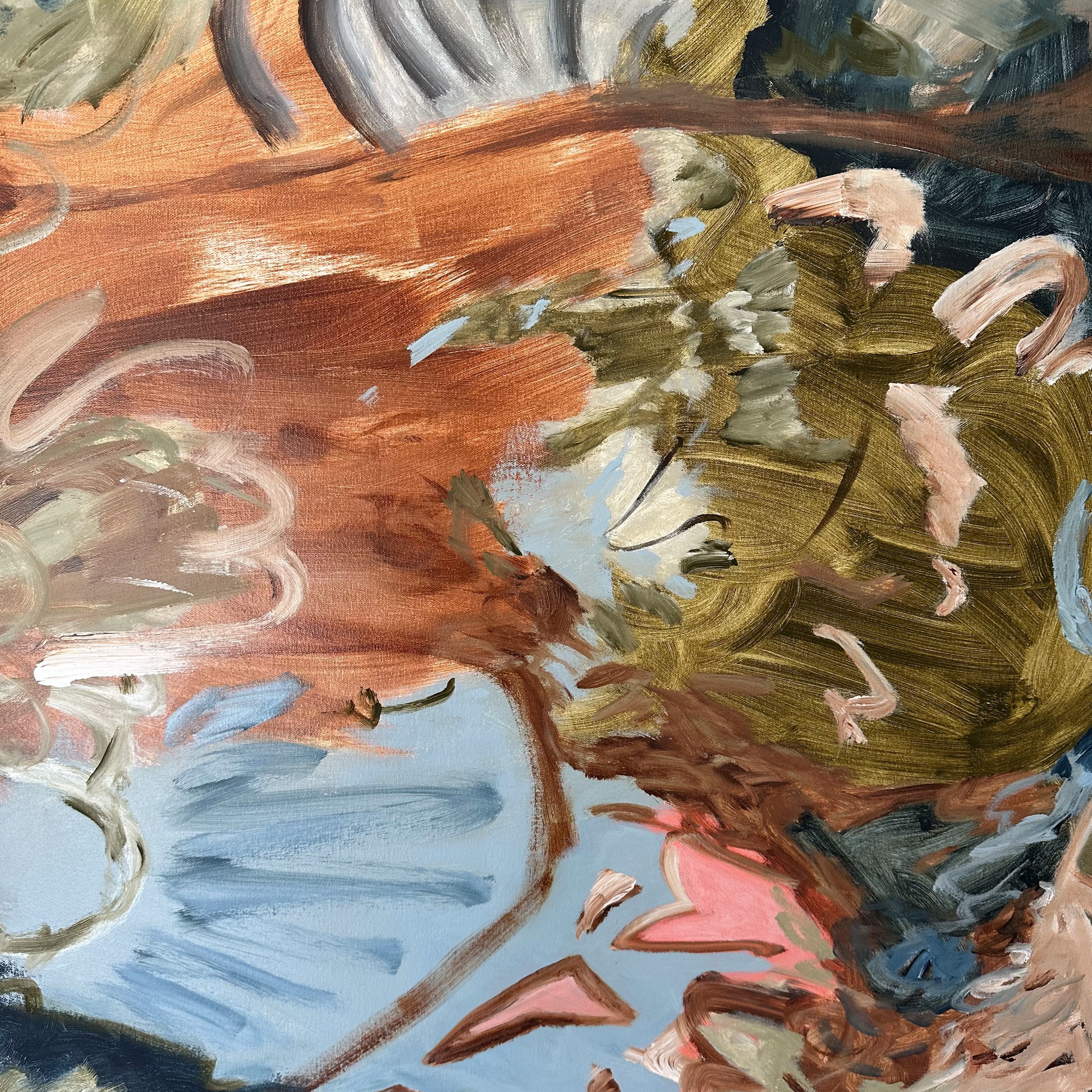 Close-up detail of brushstrokes of abstract painting on canvas