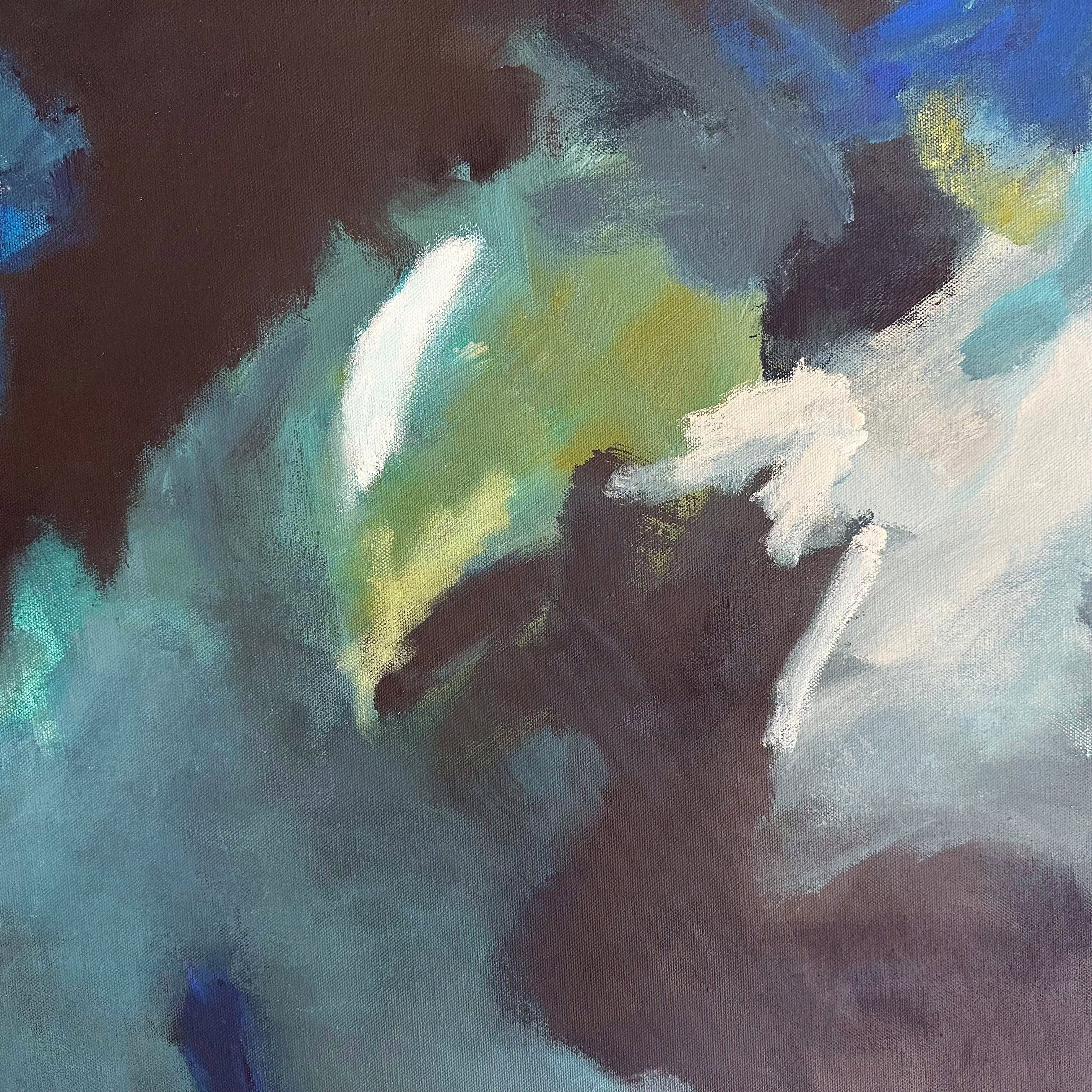 Close-up detail of gestural brushstrokes of abstract expressionist painting