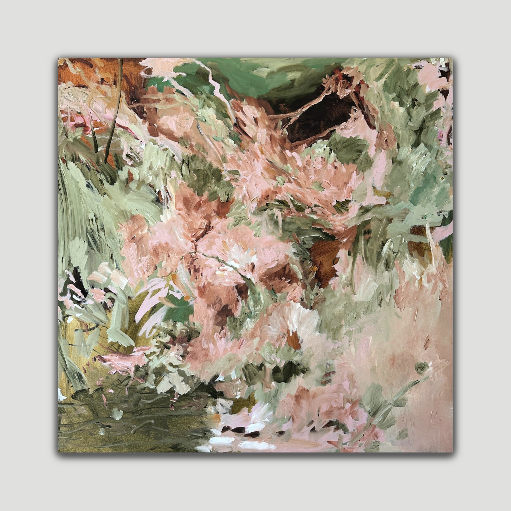 Abstract expressionist painting inspired by nature and the jungle wilderness - front view