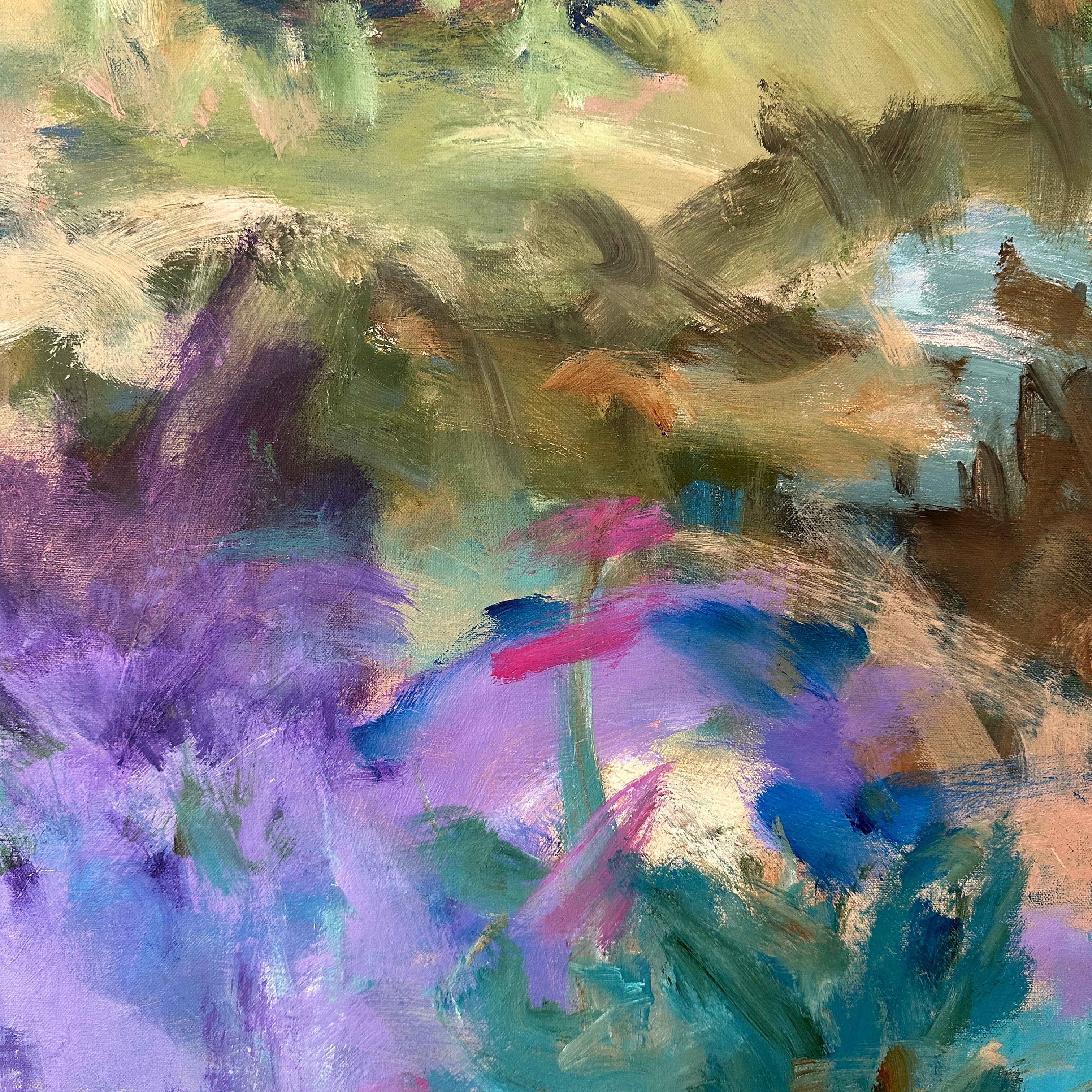 Close-up detail of abstract expressionist painting with layers of gestural painting and mark-making full of energy and emotion – detail 2