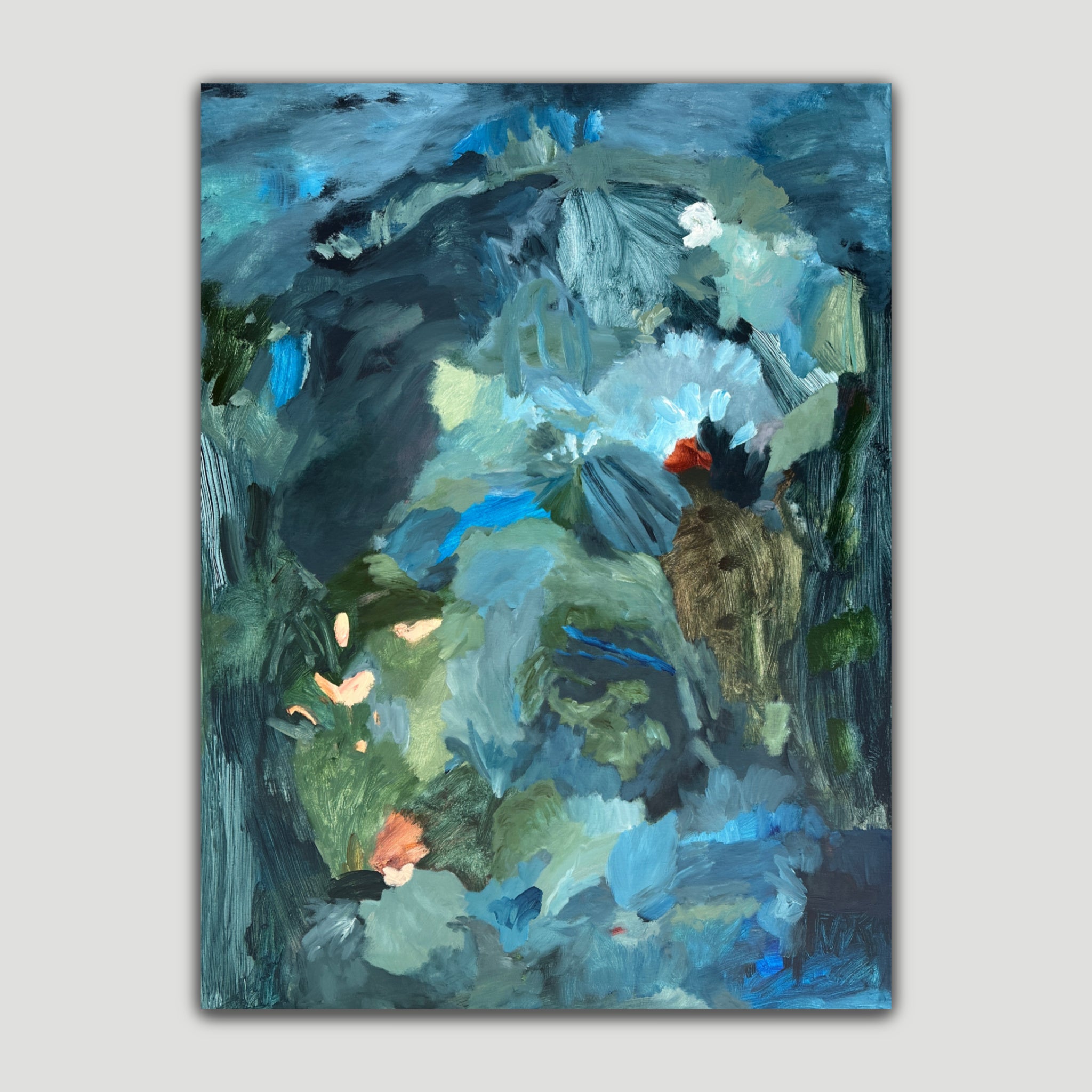 Contemporary abstract landscape painting by Kylie Sams with flowing brushstrokes, earthy tones, and subtle texture - a reflection on identity, nature, and feeling - front view