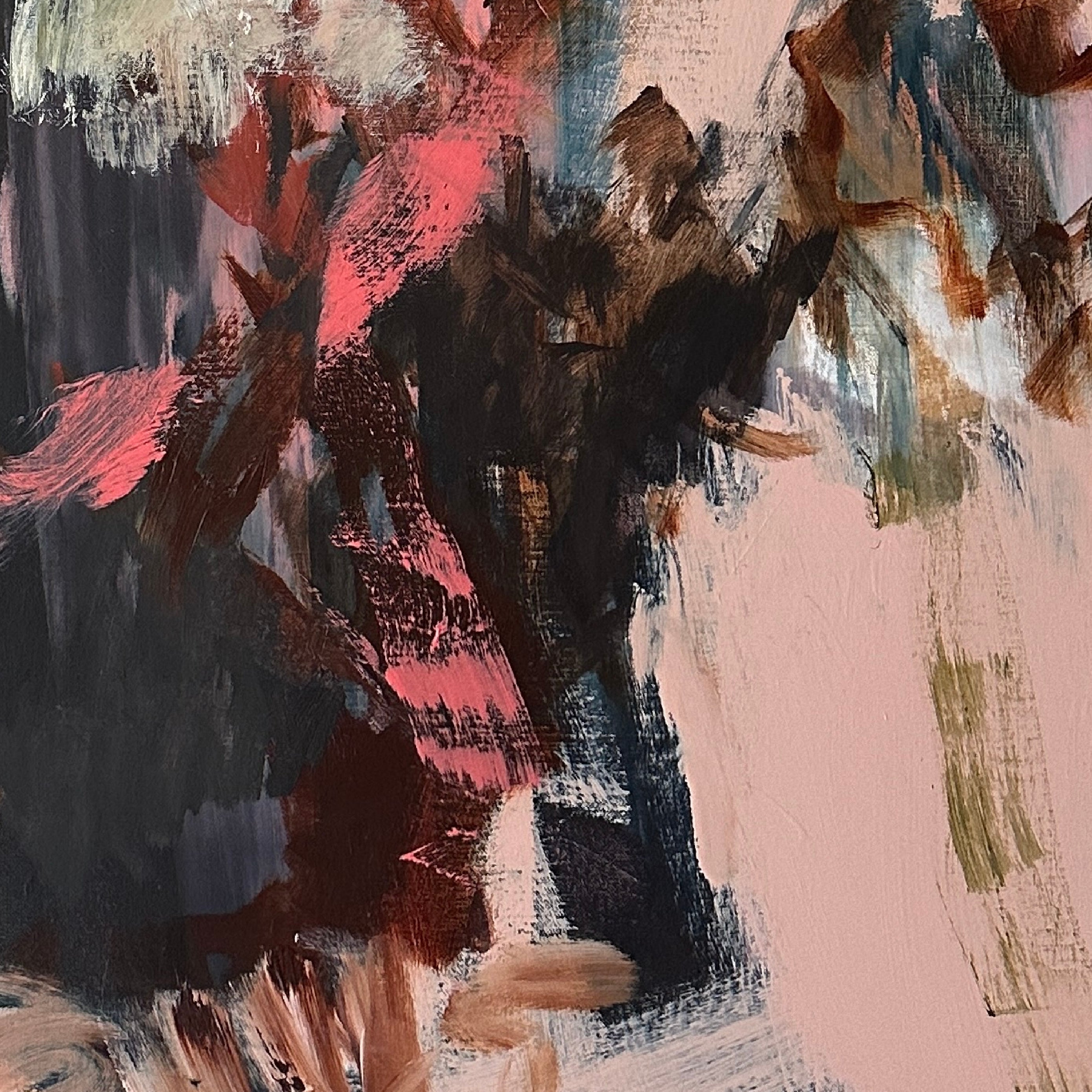 Close-up detail of expressive brushstrokes of abstract painting