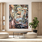 Contemporary painting Catch Me If You Can by Kylie Sams hanging on wall in neutral modern living room.