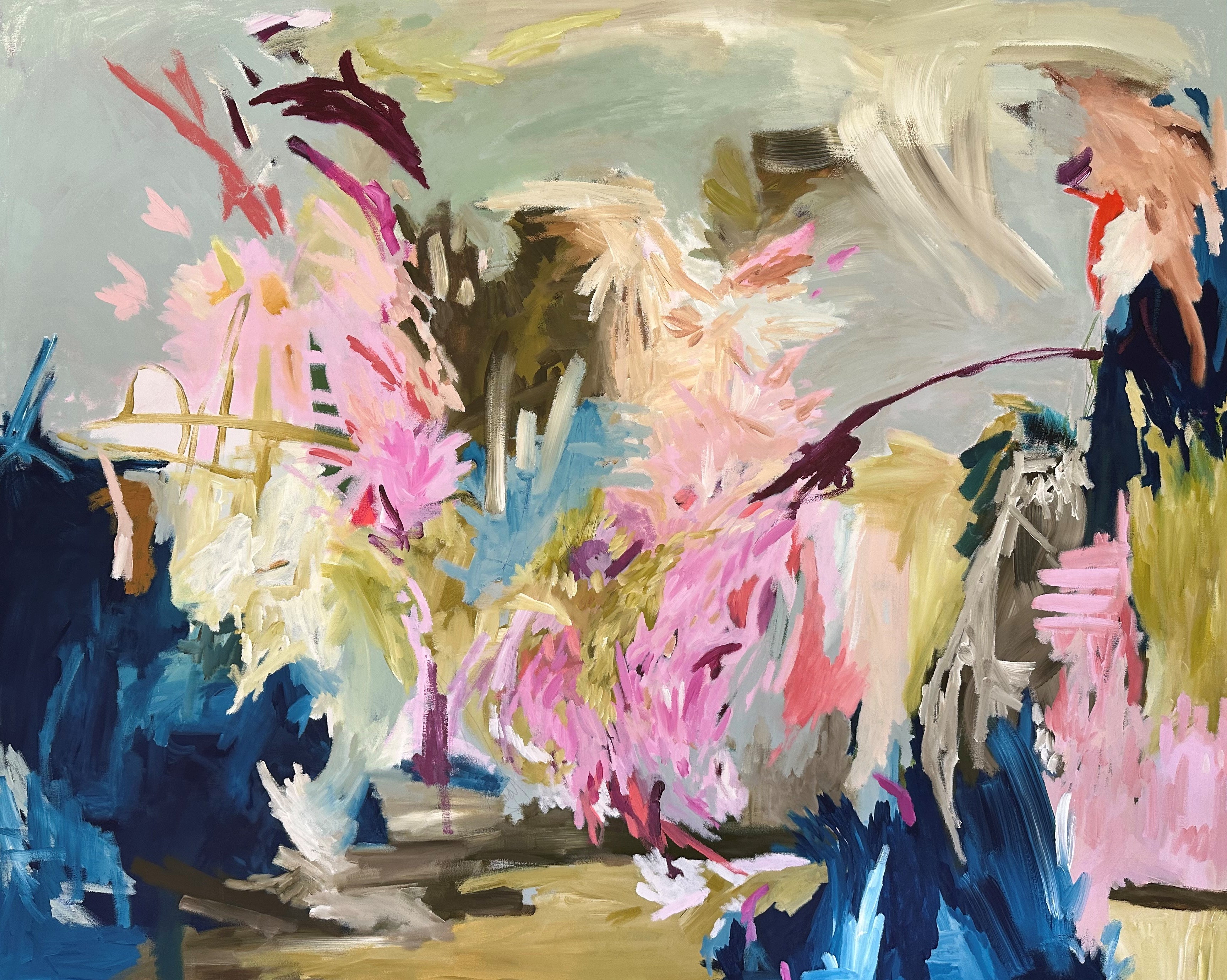 A colourful, abstract expressionist painting with high energy and a happy feel. 