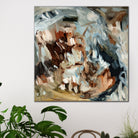 Abstract painting on a wall in plant filled room