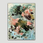 Abstract floral painting with brown, blue and green tones 