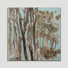 Abstract impressionist painting of the Australian bush landscape Bush Ballad by artist Kylie Sams in duck egg blue, brown and olive green tones.