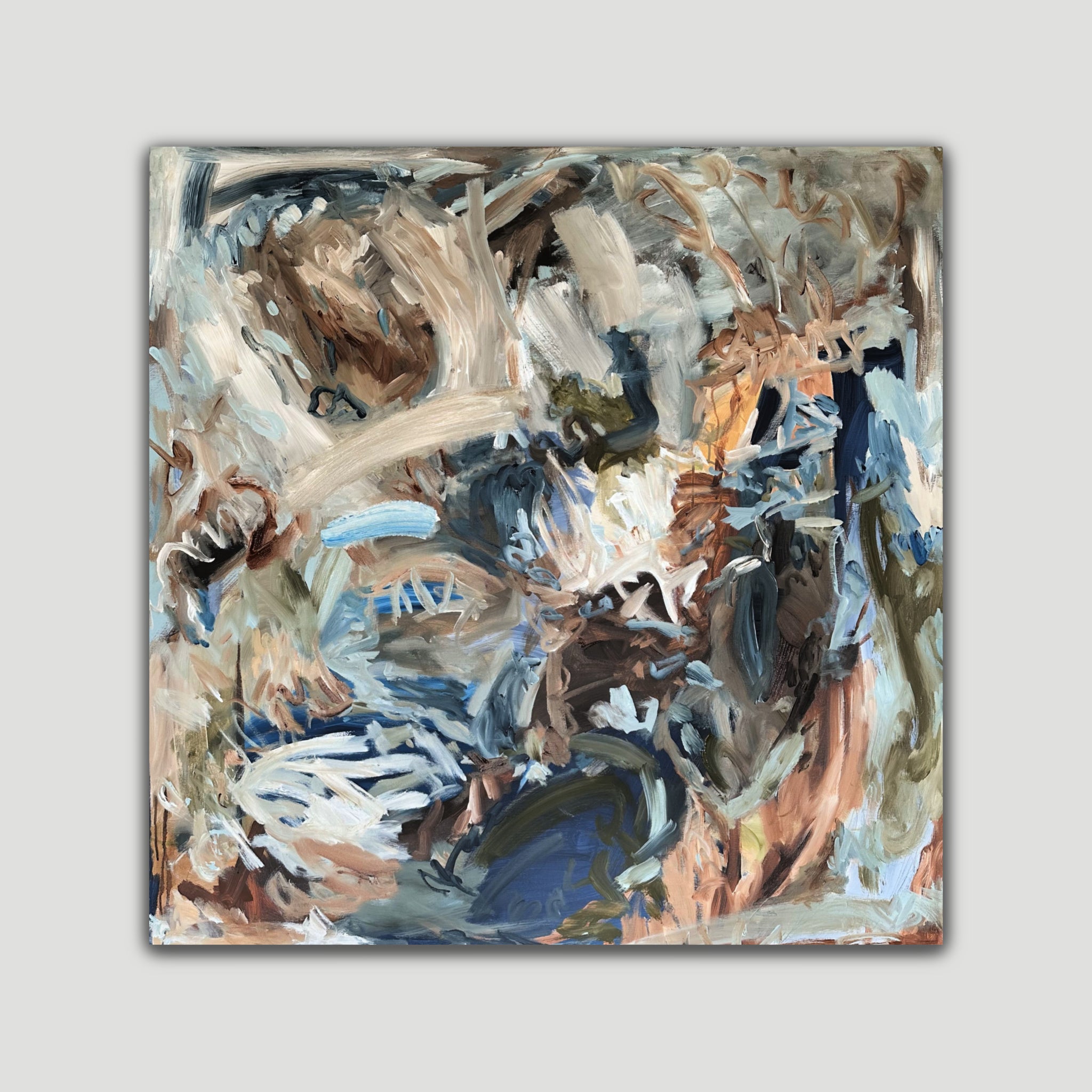 Gestural abstract expressionist painting "Call Of The Wild" in natural colour palette - front view
