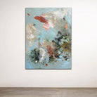 Contemporary abstract painting in expressionist style hanging on gallery wall