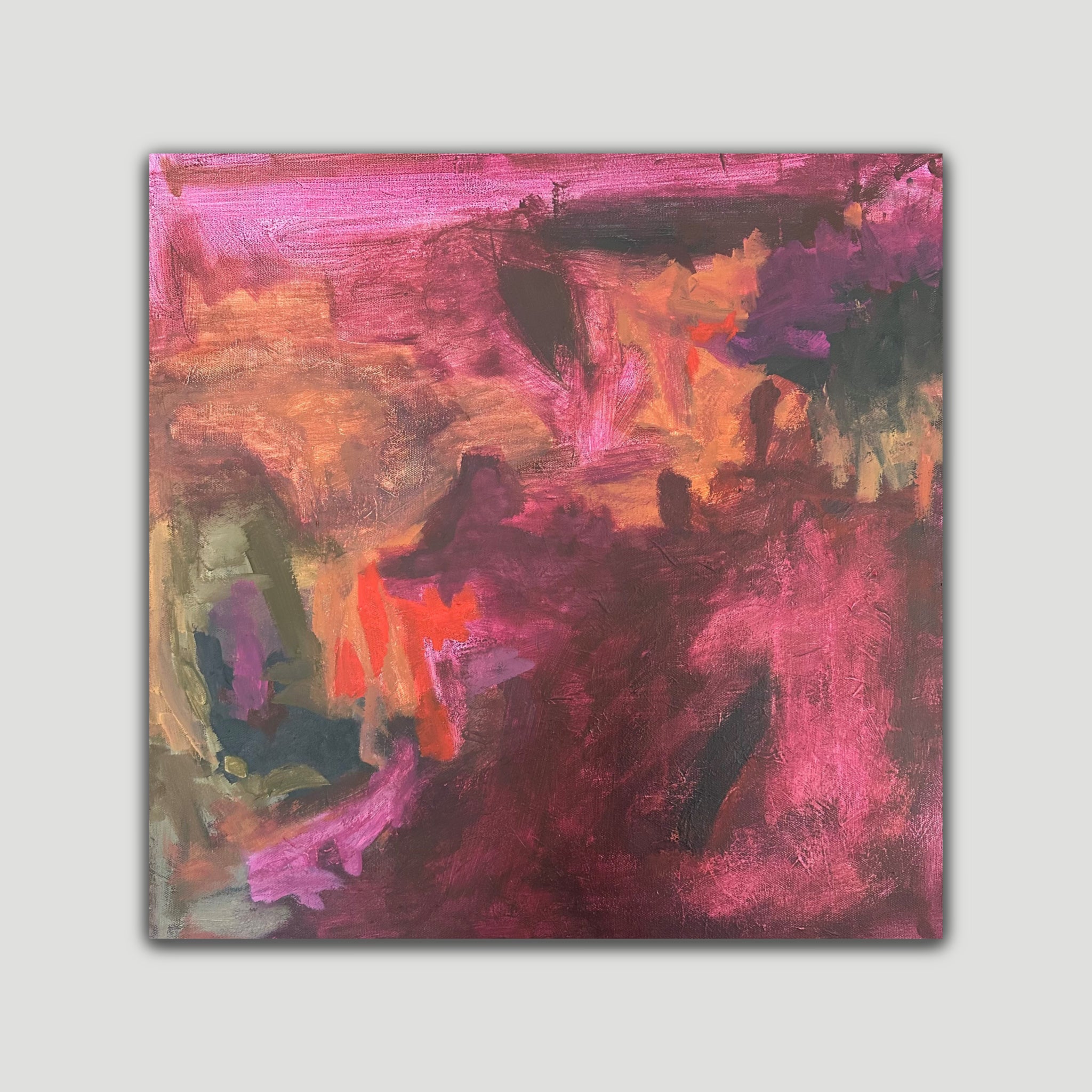 Intuitive abstract expressionist painting "Finding The Way" with a moody feel in warm colours - front view