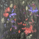 Forever and Always is an original abstract painting featuring expressive gestural brushwork and layered movement with subtle references to atmosphere and the natural world, where flowers and leaves are seen to be floating in the breeze. - in dark green.  black, soft sage green, purple and rusty red/coral tones.