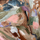 Close-up detail of soothing abstract expressionist painting on canvas influenced by nature and flowers