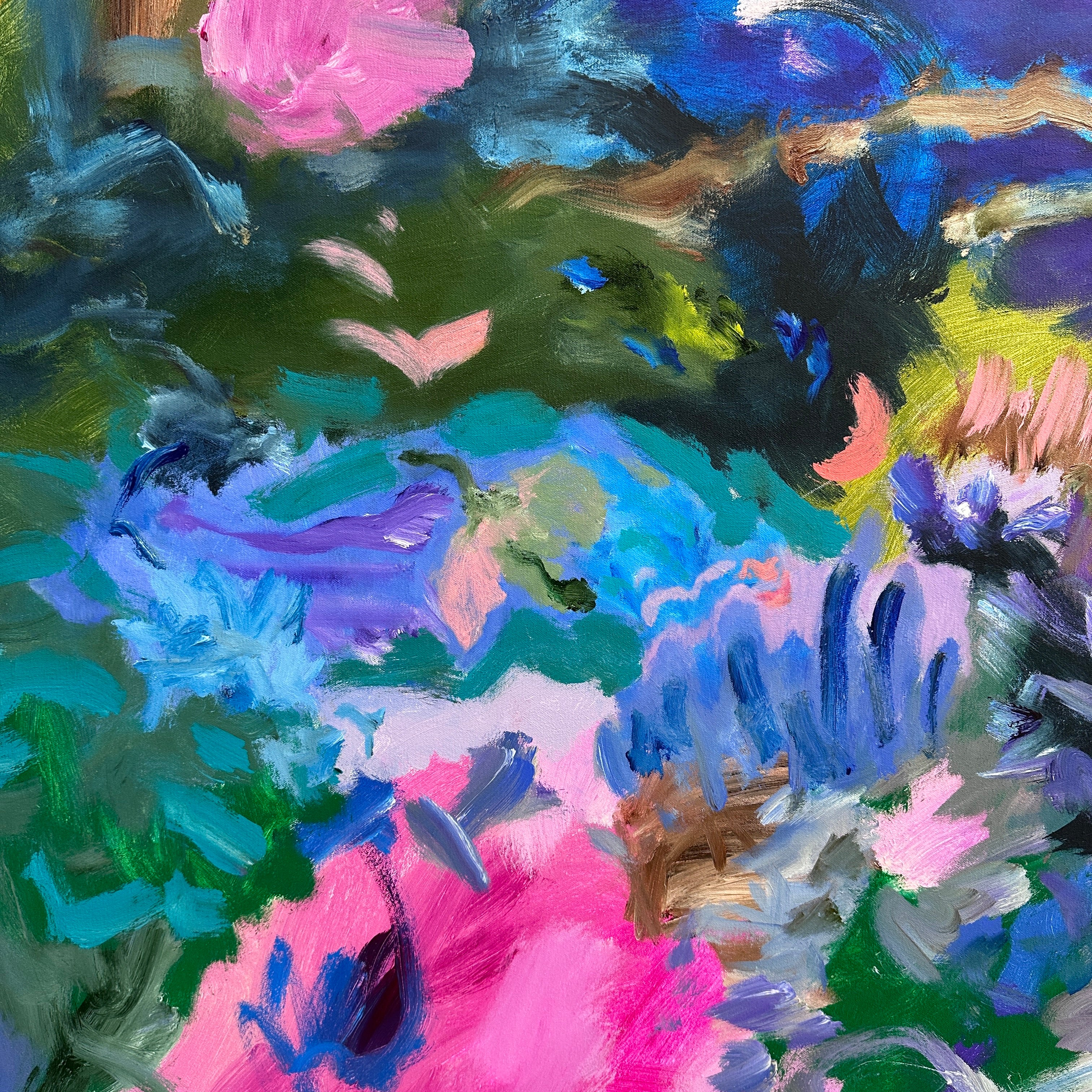 Abstract painting with vibrant colours and brush strokes