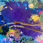 Vibrant abstract painting with floral references and expressive mark making