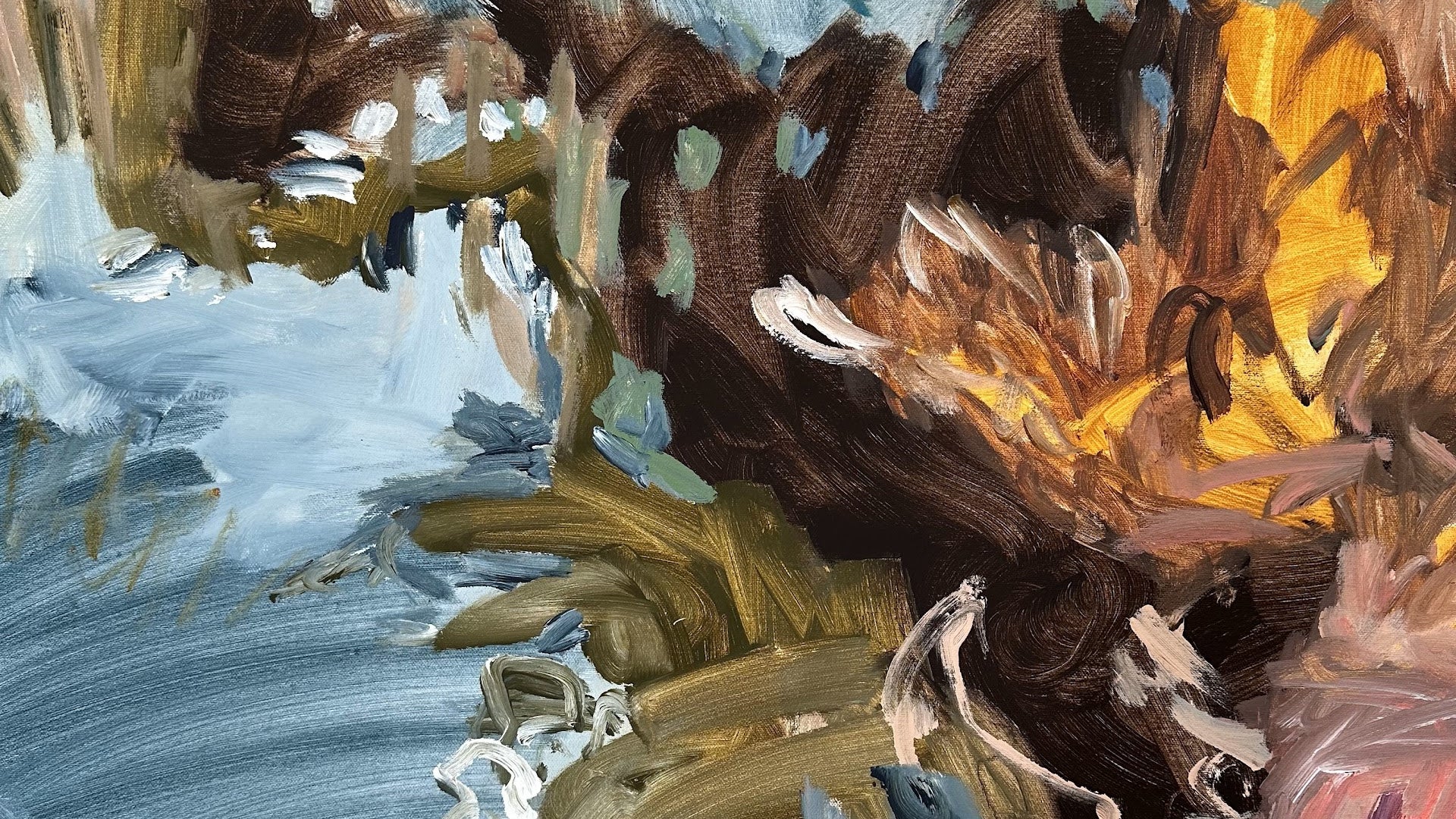 Close-up detail of original abstract painting by Kylie Sams featuring expressive brushstrokes and layered colour. A vibrant glimpse into her emotional and energetic art style.