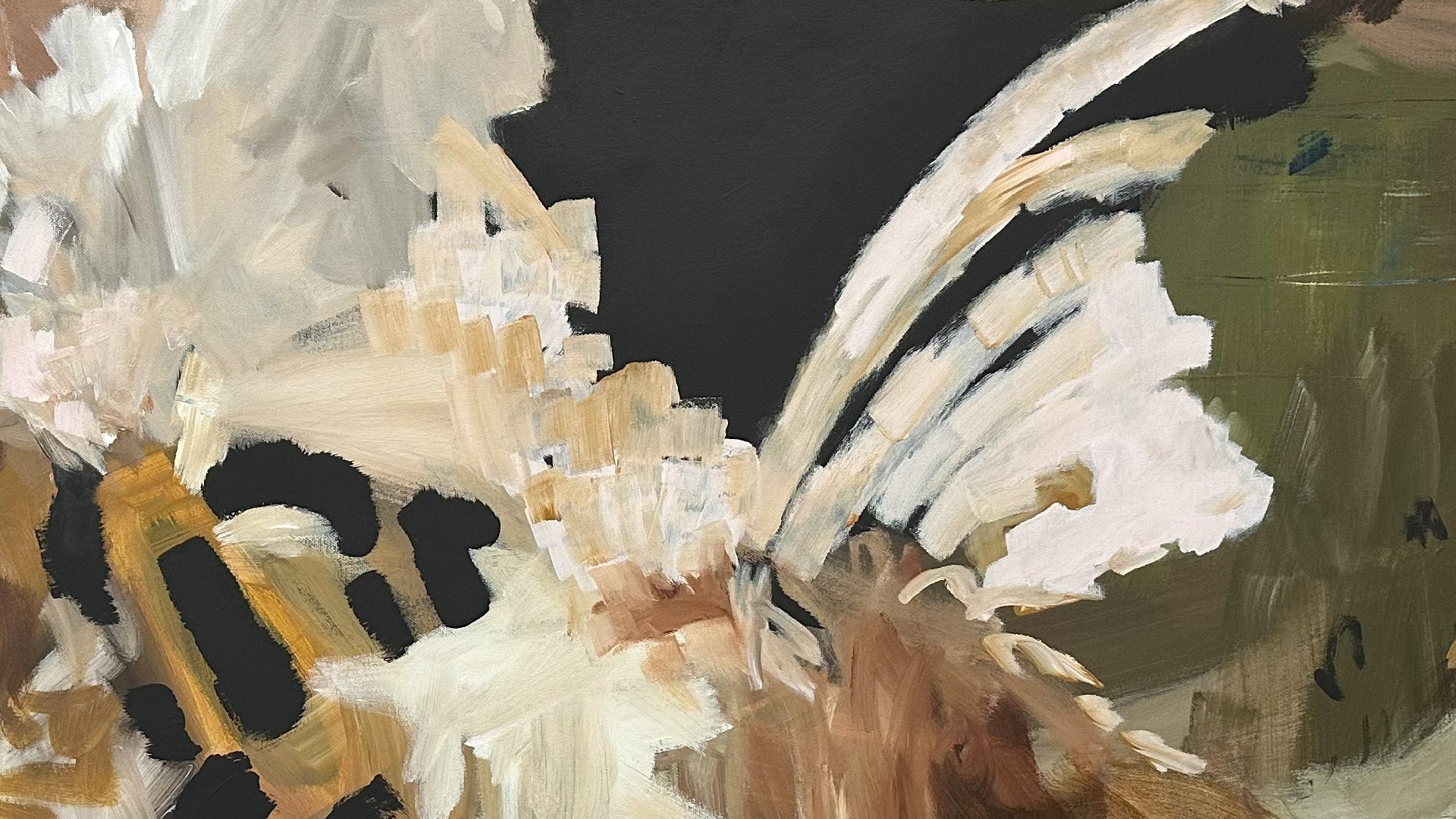 Textured detail of original abstract artwork by Kylie Sams. Earthy tones and dynamic mark-making reveal the depth, movement, and natural energy of her contemporary abstract art.