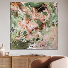 Abstract expressionist painting "Jungle Anthem" that feels energetic and wild, hanging on wall in modern home with neutral décor