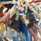 Close-up detail of energetic, gestural brushstrokes and mark-making from abstract expressionist painting 