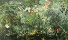 Abstract painting of nature with green, brown, and white colors