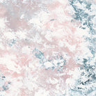 Close-up detail of "Oh So Quiet" abstract painting with soft texture, layered whites, pinks, and blue brushstrokes.