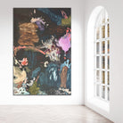 Large abstract painting hanging on wall in modern L.A. style home with white interior