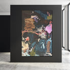Large abstract expressionist painting hanging on wall in contemporary art gallery or show space