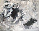 Large abstract painting with textured, expressive brushstrokes in black and white - cropped front view