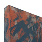 Expressive, orange-red and charcoal abstract painting  - edge detail view