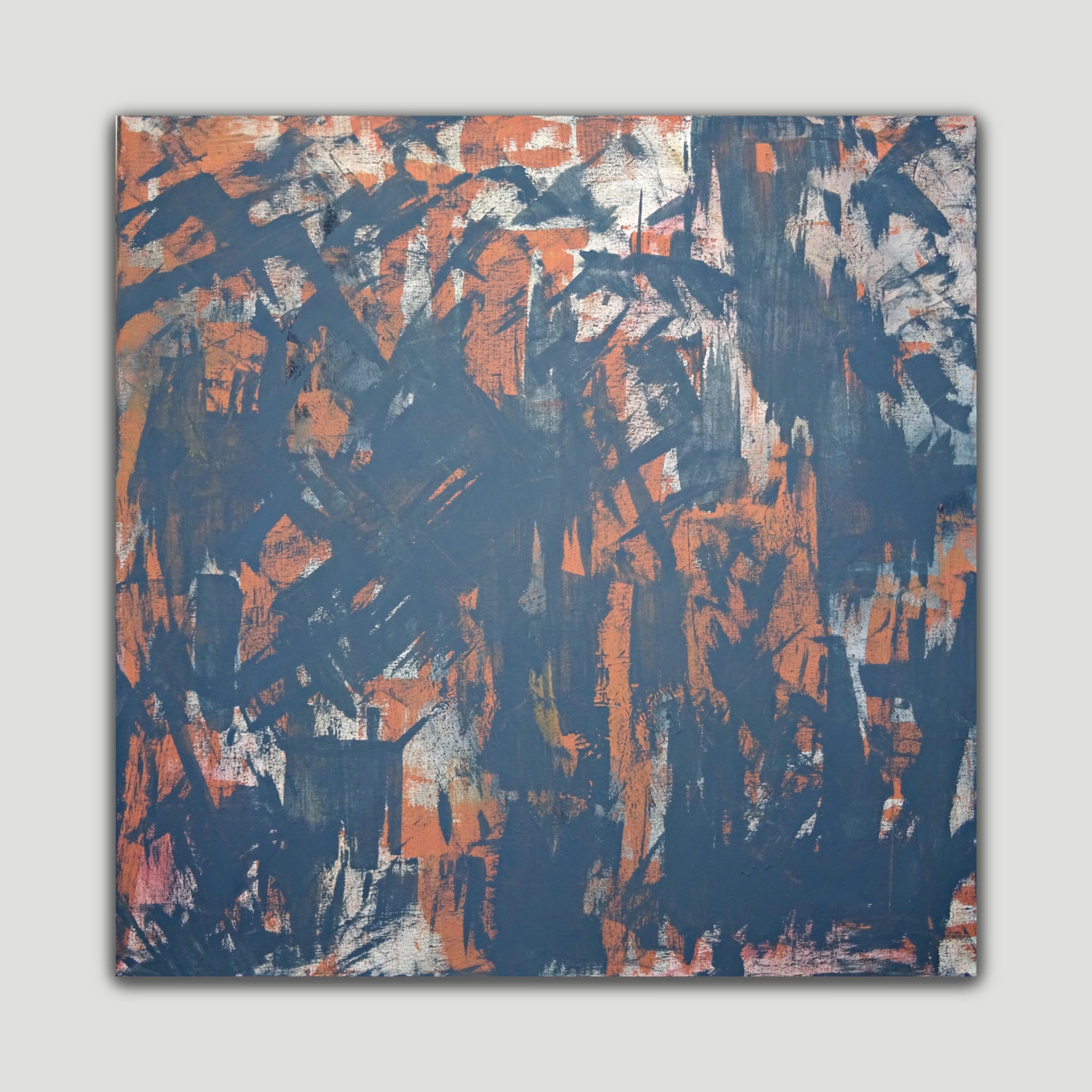 Bold, contemporary abstract expressionist painting with splash effect and vintage look - front view