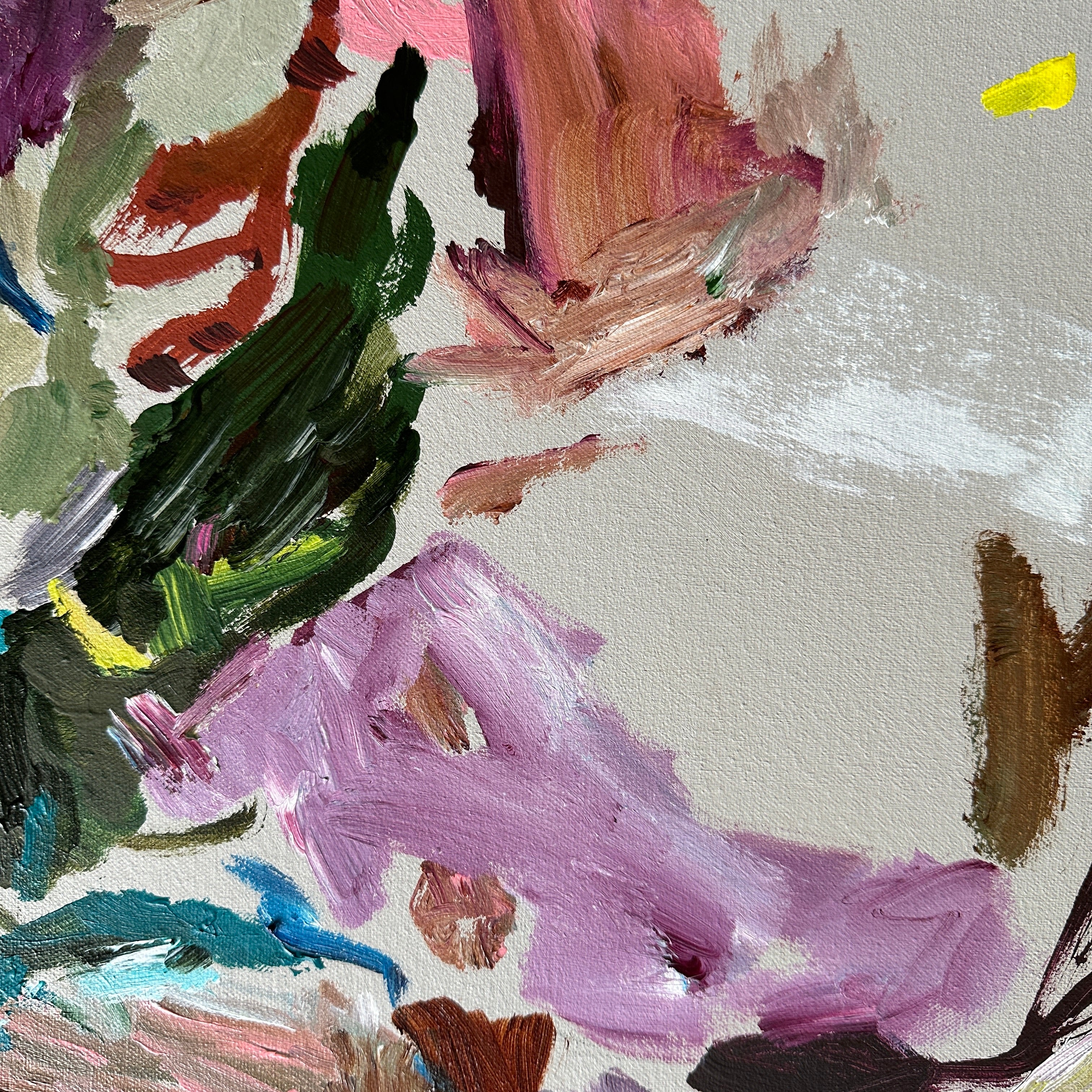 Close-up detail of colourful painting gestures on abstract expressionist artwork