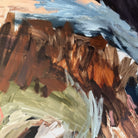 Close-up detail of expressive, gestural abstract painting on canvas