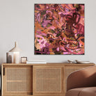 Floral painting in abstract expressionist style hanging on wall in modern neutral interior