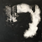 Black and white abstract painting with smoke effect -  cropped front view