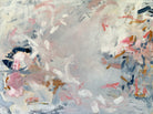 Soothing abstract expressionist painting in soft shades of blue, pink, white and grey - cropped front view
