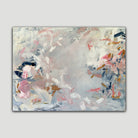 Expressive, contemporary abstract painting "The Enchanting" with gestural mark-making in blue, pink, white and grey - front view