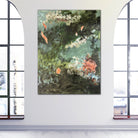Nature inspired abstract painting hanging on wall