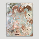 Abstract painting The Promise by Kylie Sams featuring gestural brushstrokes in soft beige, brown, light blue, olive green and white on a neutral background. 