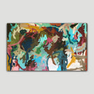 Large, colourful abstract expressionist painting "The Voice Of Wonder" with energetic mark making and organic lines- front view