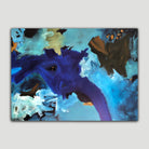 Large blue abstract painting "Victorious" that speaks to motivation and bold energy - front view