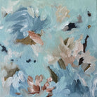 Small, light blue abstract painting inspired by nature cropped front view