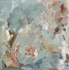 Small, light blue abstract painting inspired by nature cropped front view 