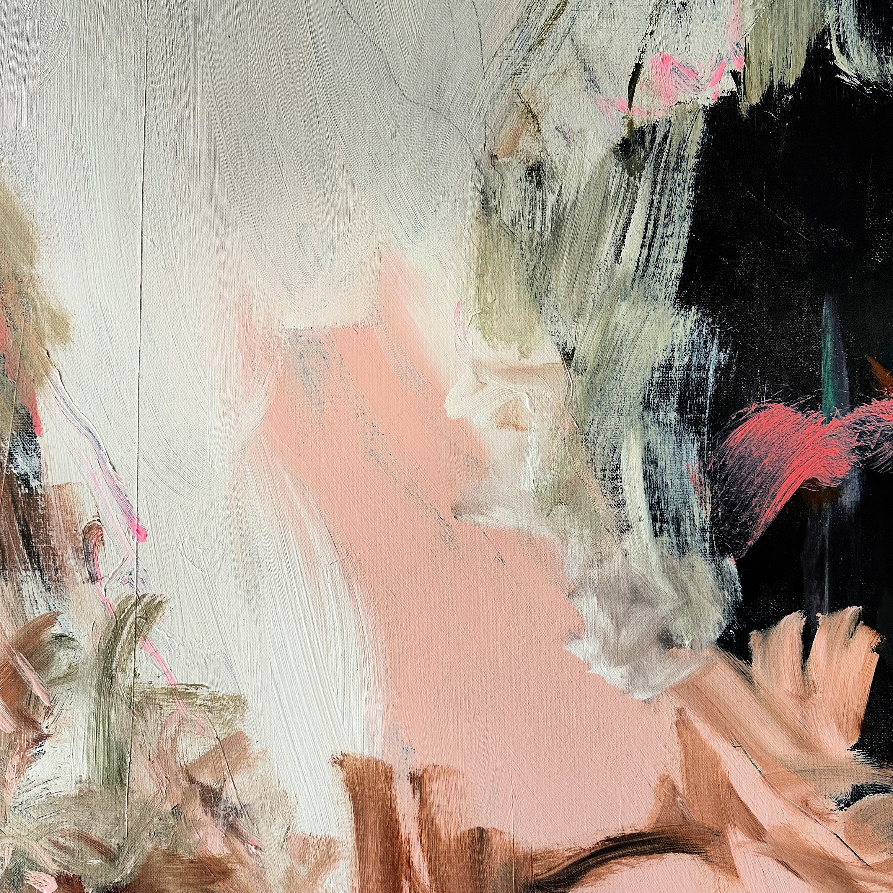 Close-up detail of contemporary abstract expressionist painting on canvas